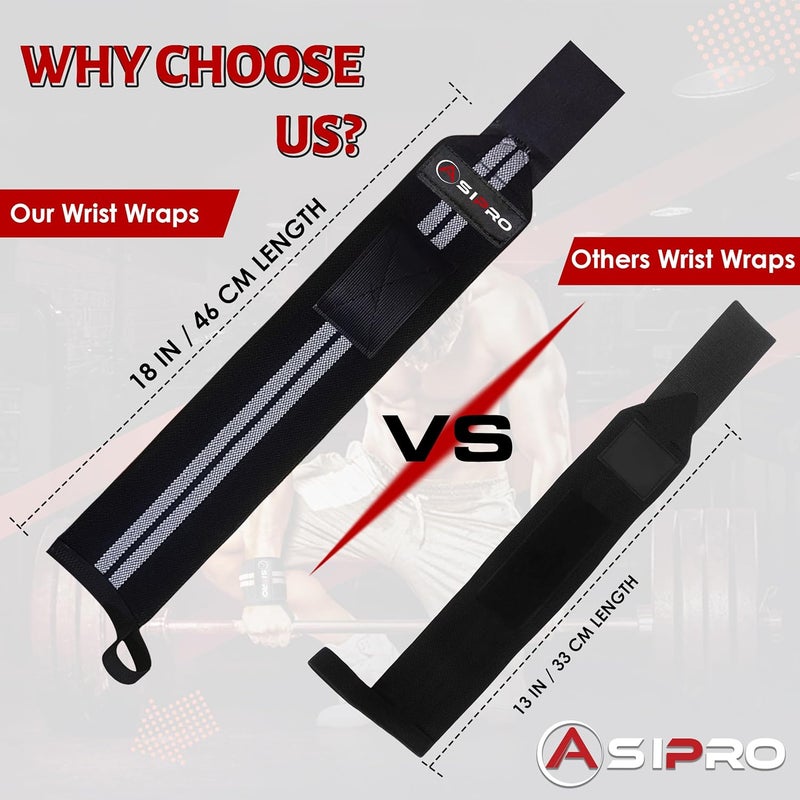 ASIPRO Wrist Wraps for Weightlifting 18" Wrist Straps for Weightlifting Weight Lifting Wrist Wraps for Men & Women, Muñequeras para Gym Wrist Support for Working Out, Gym Wrist Wraps for Powerlifting - Image 2